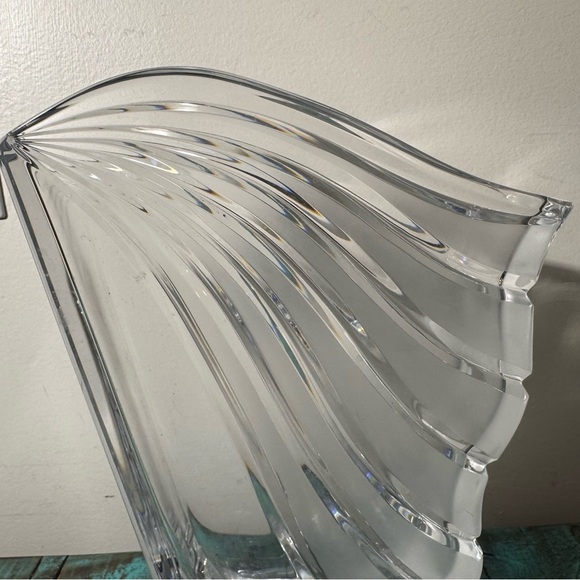 70s Art Deco Style Fluted Fan Shaped Heavy Crystal Vase French Art Vannes Style - Picture 12 of 13